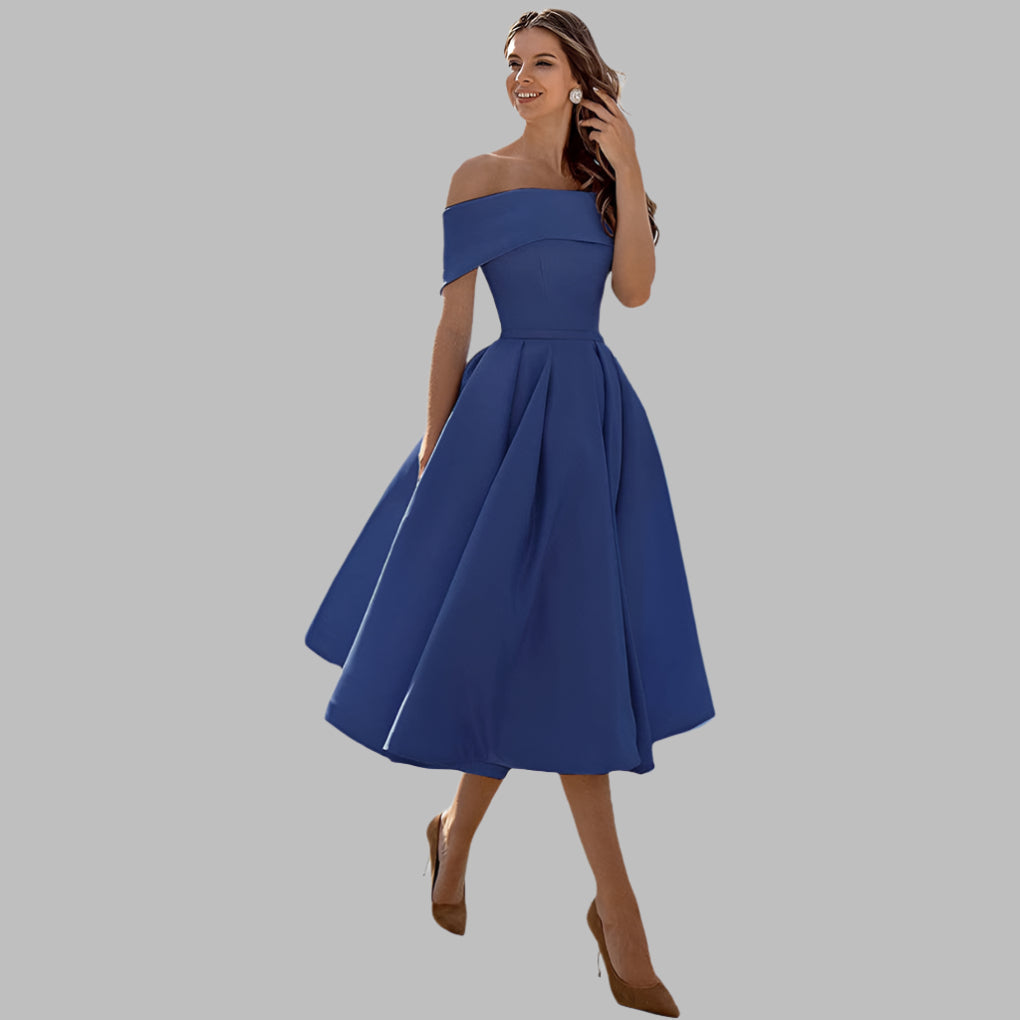 Off-shoulder satijnen vintage galajurk