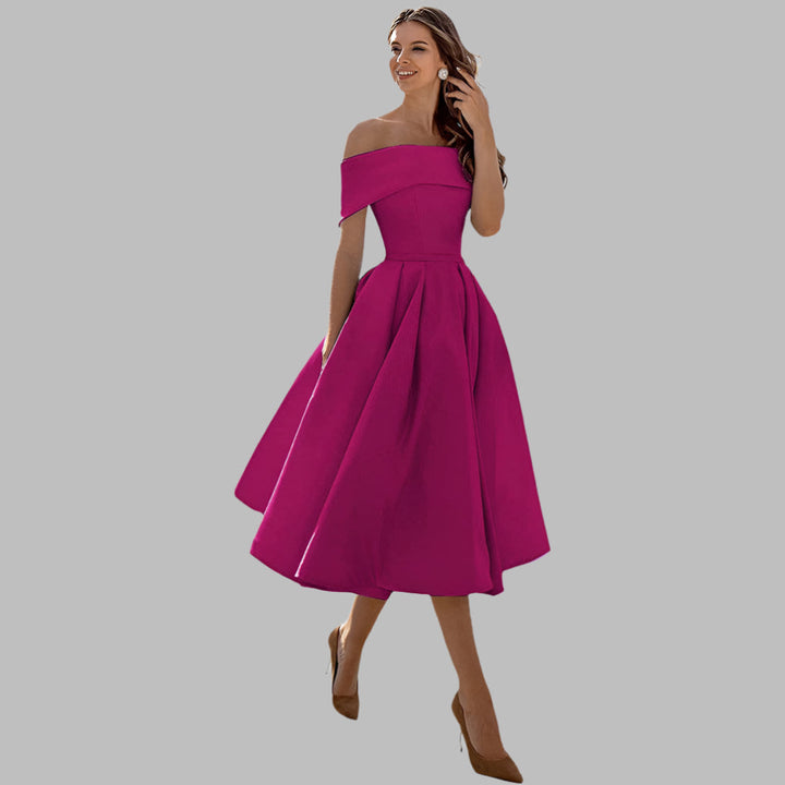 Off-shoulder satijnen vintage galajurk