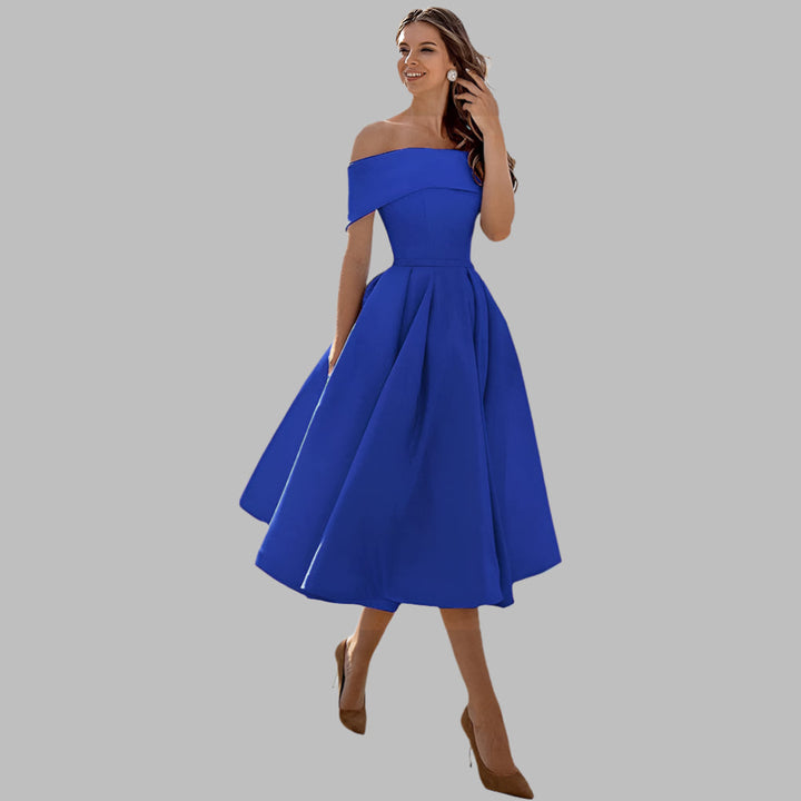 Off-shoulder satijnen vintage galajurk