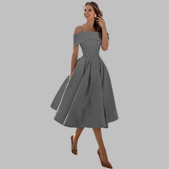 Off-shoulder satijnen vintage galajurk