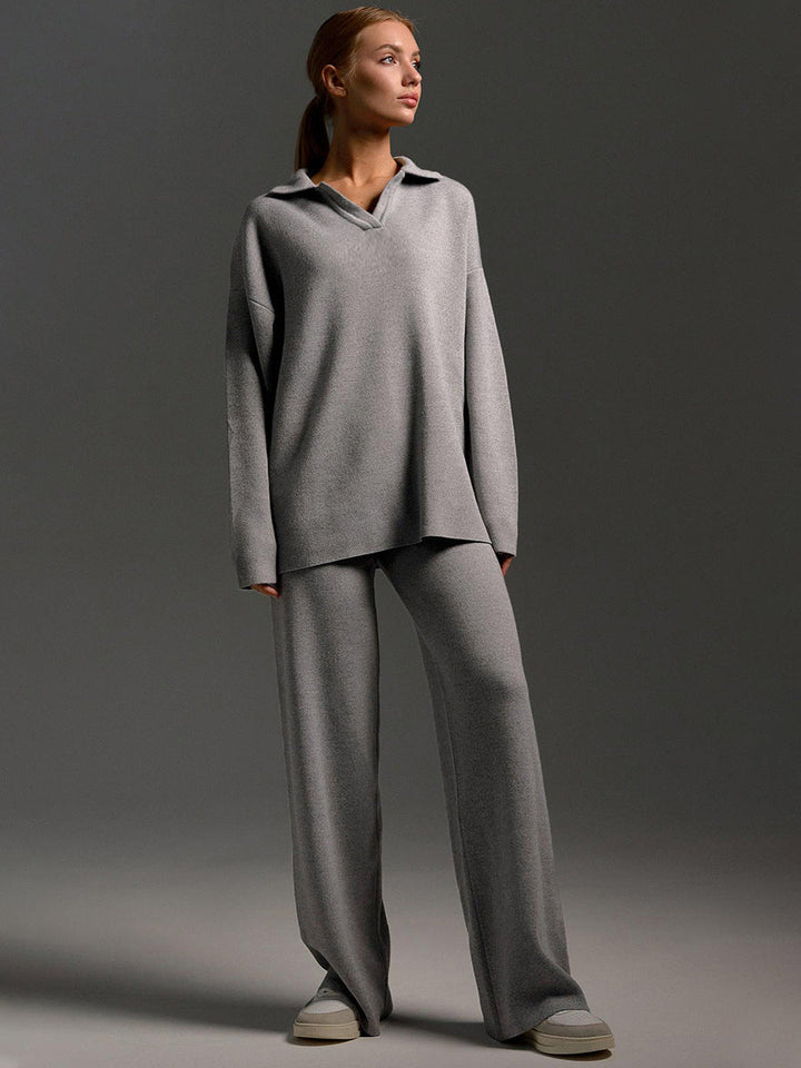 Lounge Set met Brede Broek en Polosweater