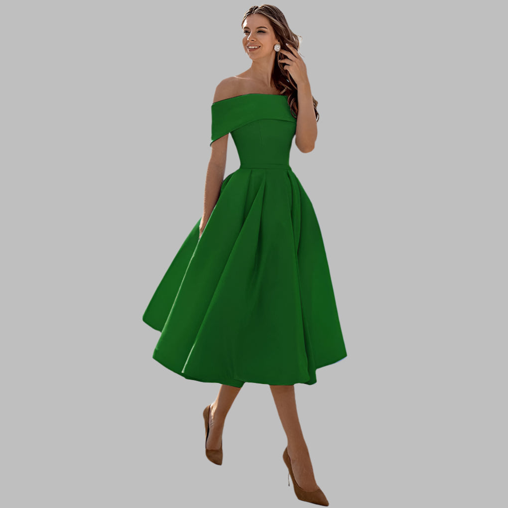 Off-shoulder satijnen vintage galajurk