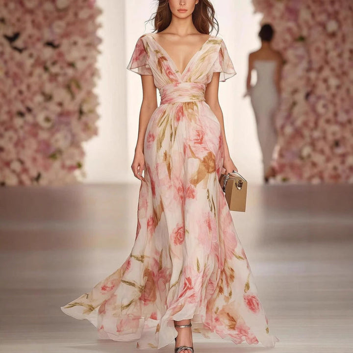 Maxi-jurk met wijde mouwen en fit en flared mouwen