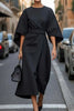 Elegante Midi Jurk met Wijde Mouwen en Subtiele Tailleband