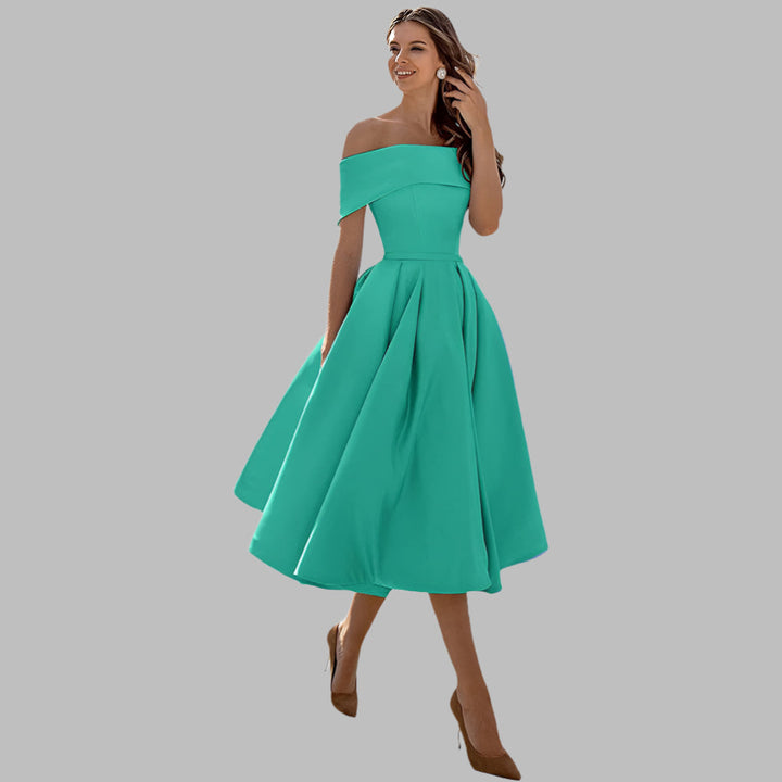 Off-shoulder satijnen vintage galajurk