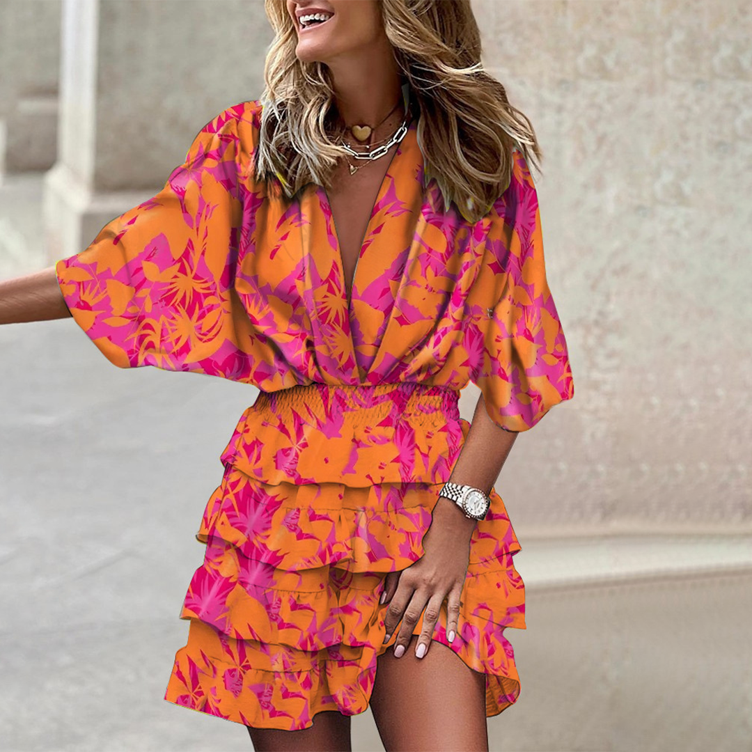 V-Hals Mini Jurk met Geometrische Print