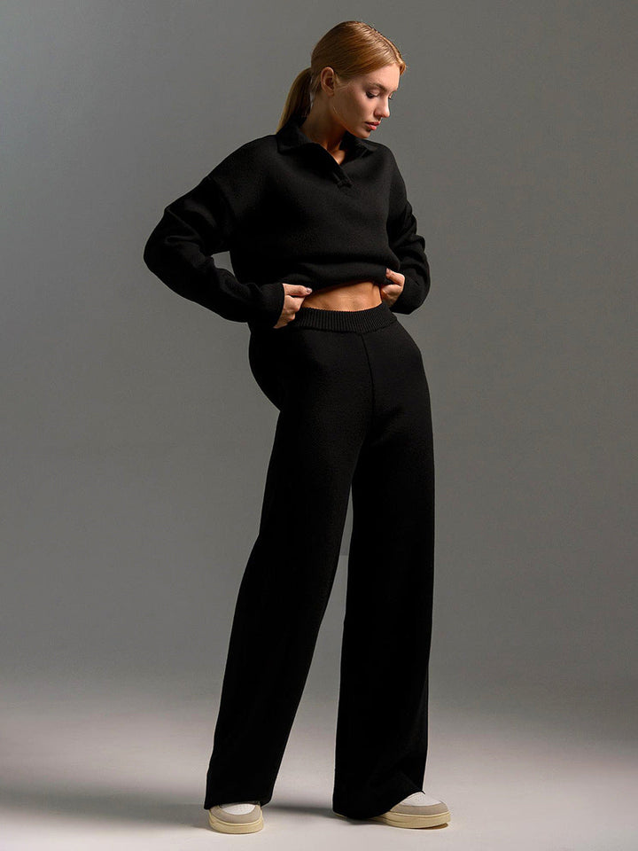 Lounge Set met Brede Broek en Polosweater