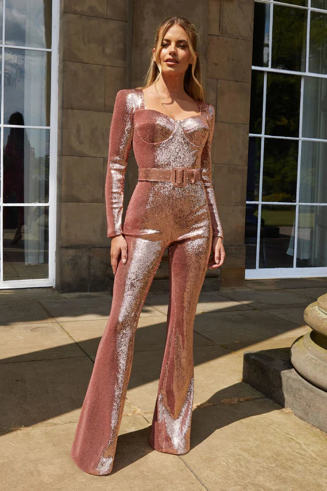 Pailletten Jumpsuit met Glamoureuze Uitstraling