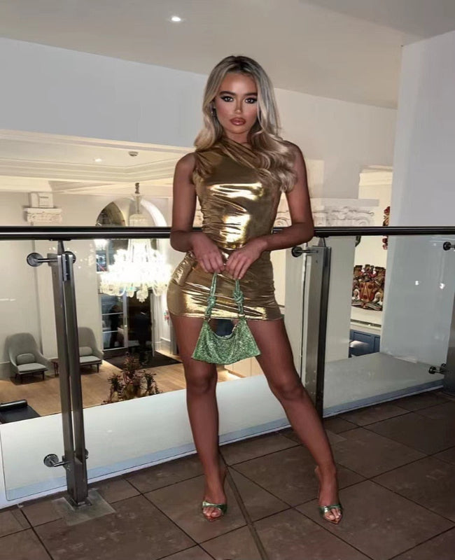 Cinzia – Sexy Metallic One-Shoulder Mini Jurk