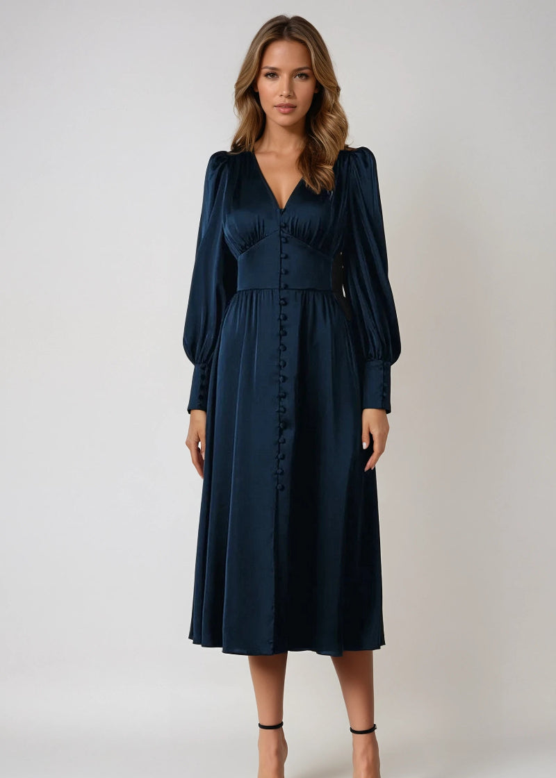Satijnen Maxi Jurk met V-Hals voor Dames
