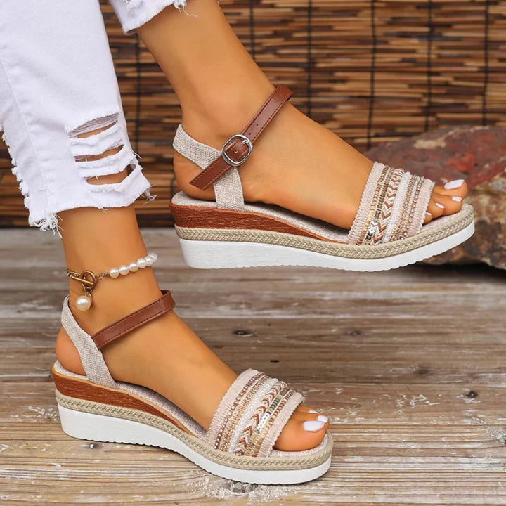 Boho-stijl sandalen met sleehak voor dames