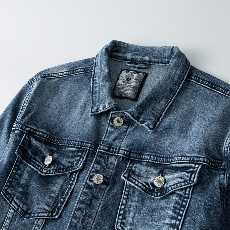 Slim Fit Motorstijl Spijkerjack voor Heren