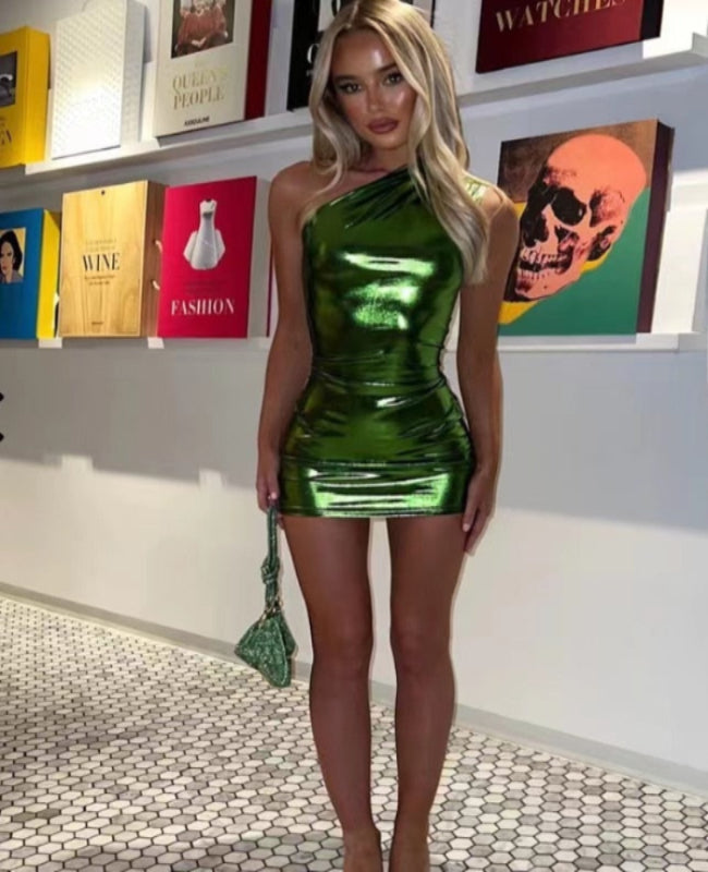 Cinzia – Sexy Metallic One-Shoulder Mini Jurk