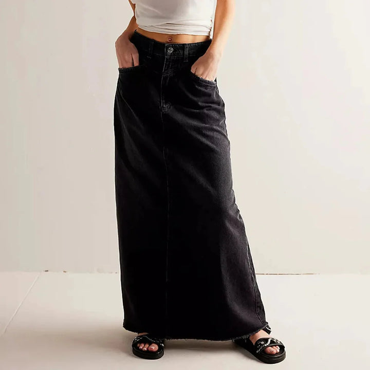 Hoge taille rechte denim rok