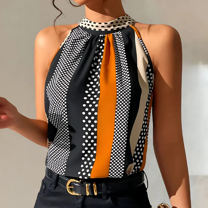 Galatea – Stijlvolle Geometrische Halterblouse dames