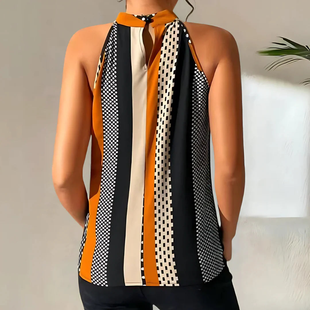 Galatea – Stijlvolle Geometrische Halterblouse dames