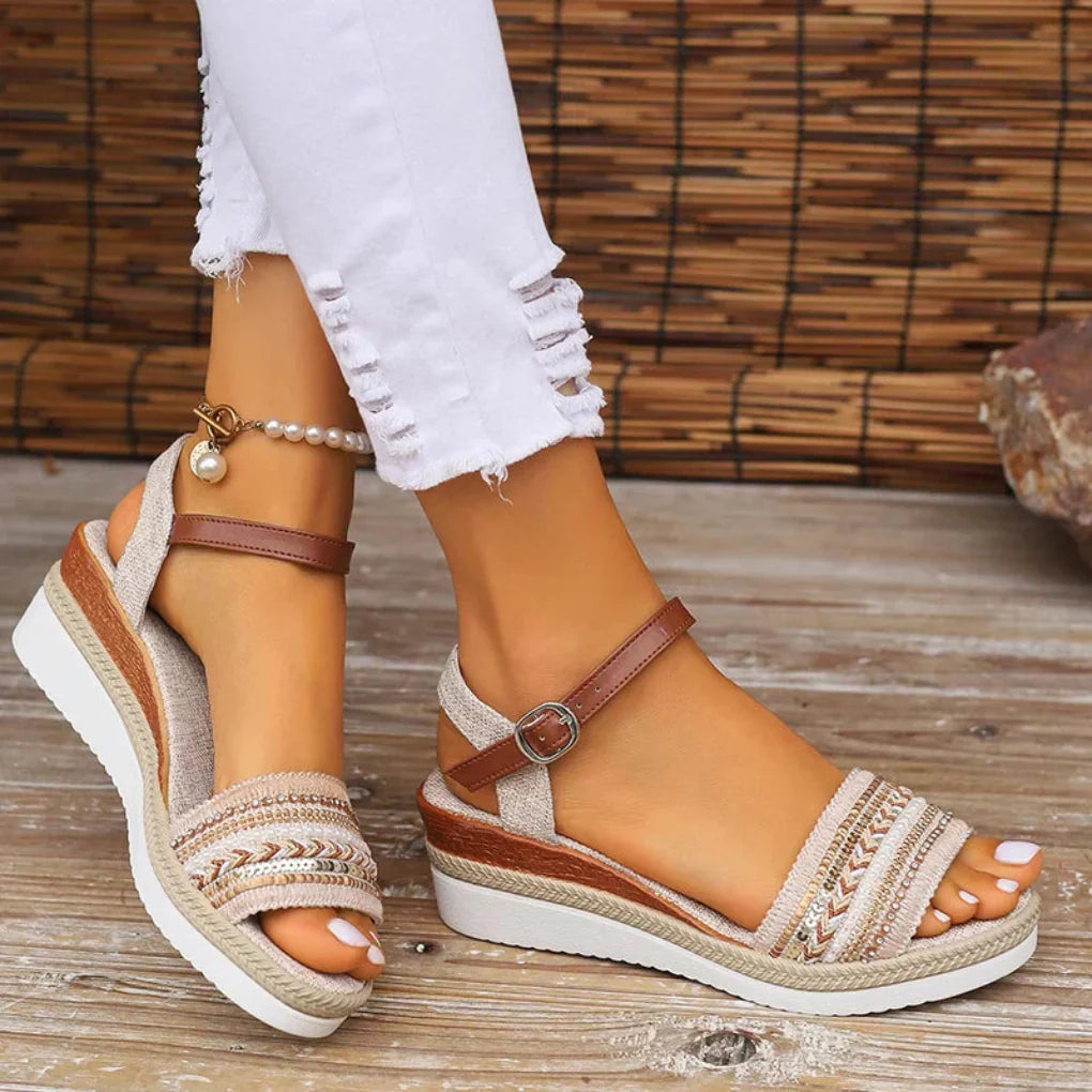 Boho-stijl sandalen met sleehak voor dames