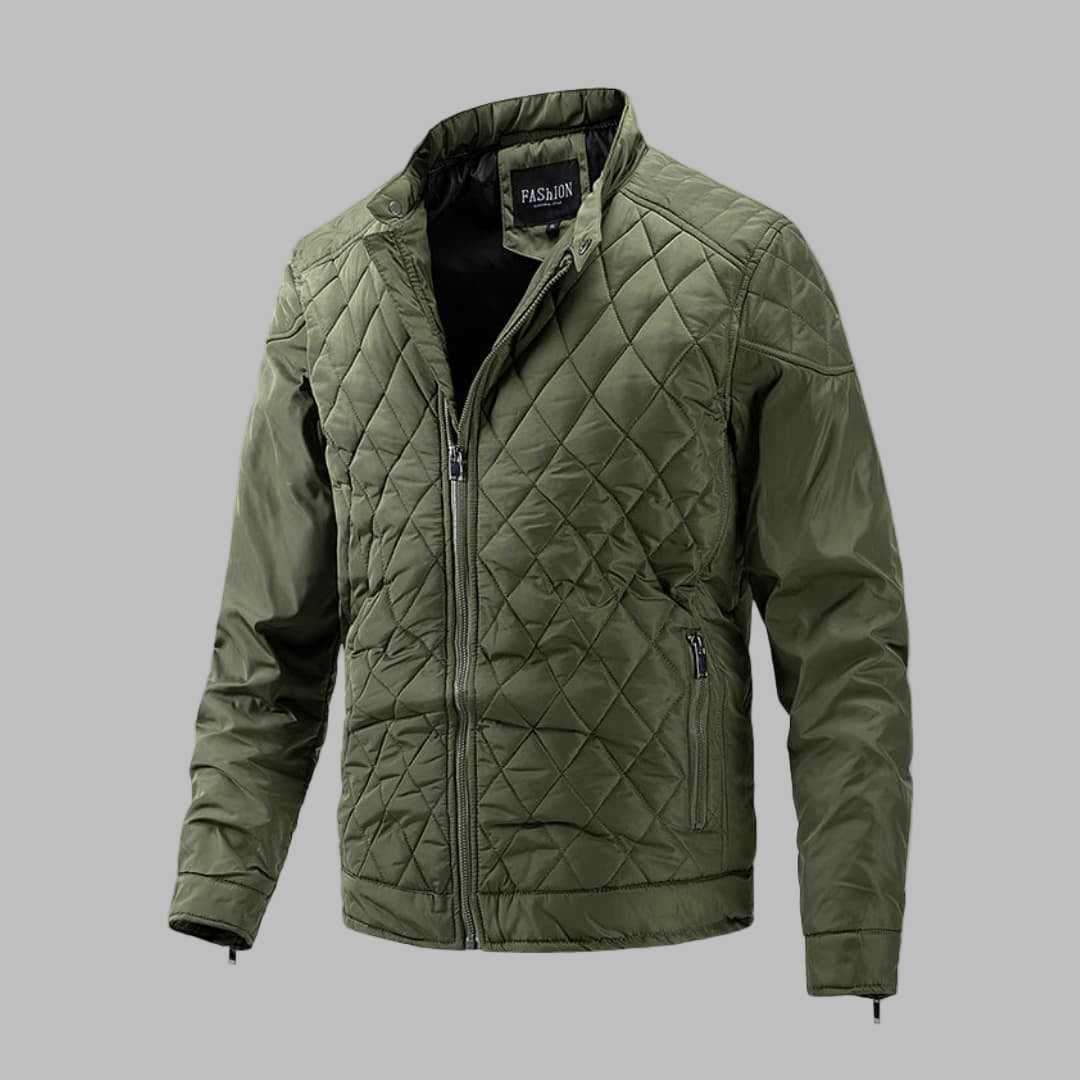 Elegante gewatteerde jas voor heren in overgangsstijl