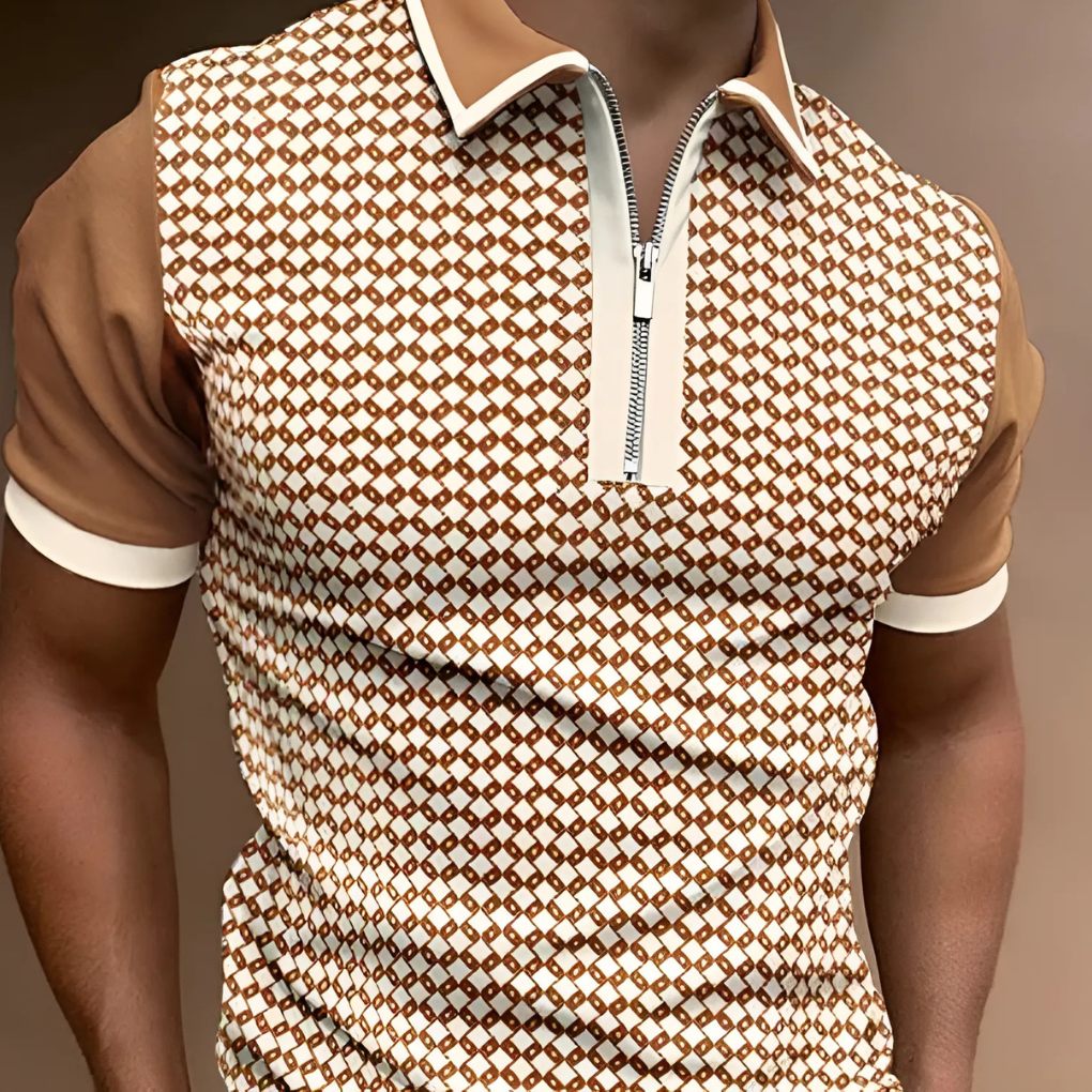 Retro gestreepte polo met rits voor heren