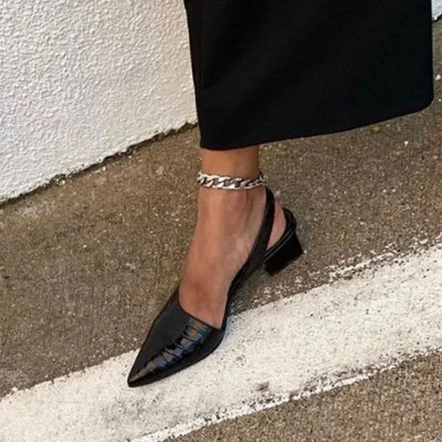 Slingbacks pumps blokhak met croco patroon - Zarrah