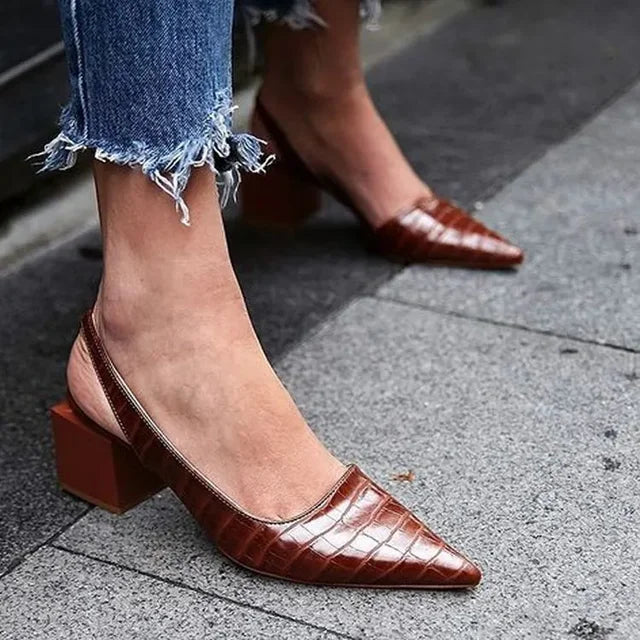 Slingbacks pumps blokhak met croco patroon - Zarrah