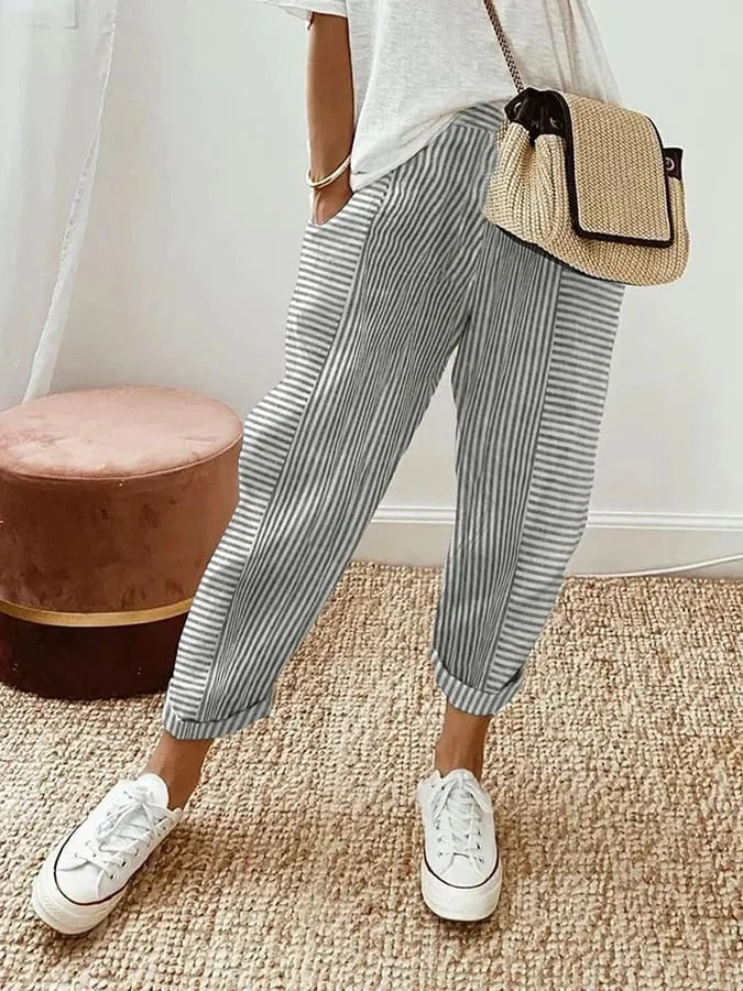 Gestreepte katoenen dames broek - Lianne