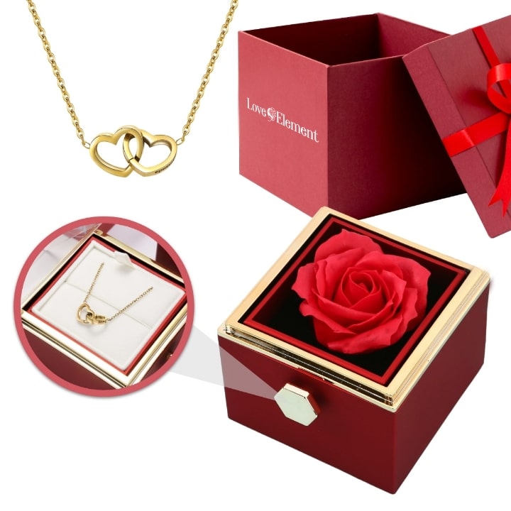 Cadeauset met Echte Roos & Dubbele Hart Halsketting