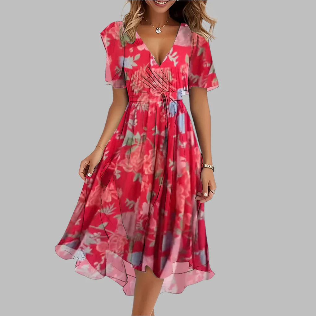 Stijlvolle geplooide midi-jurk met bloemenprint voor dames