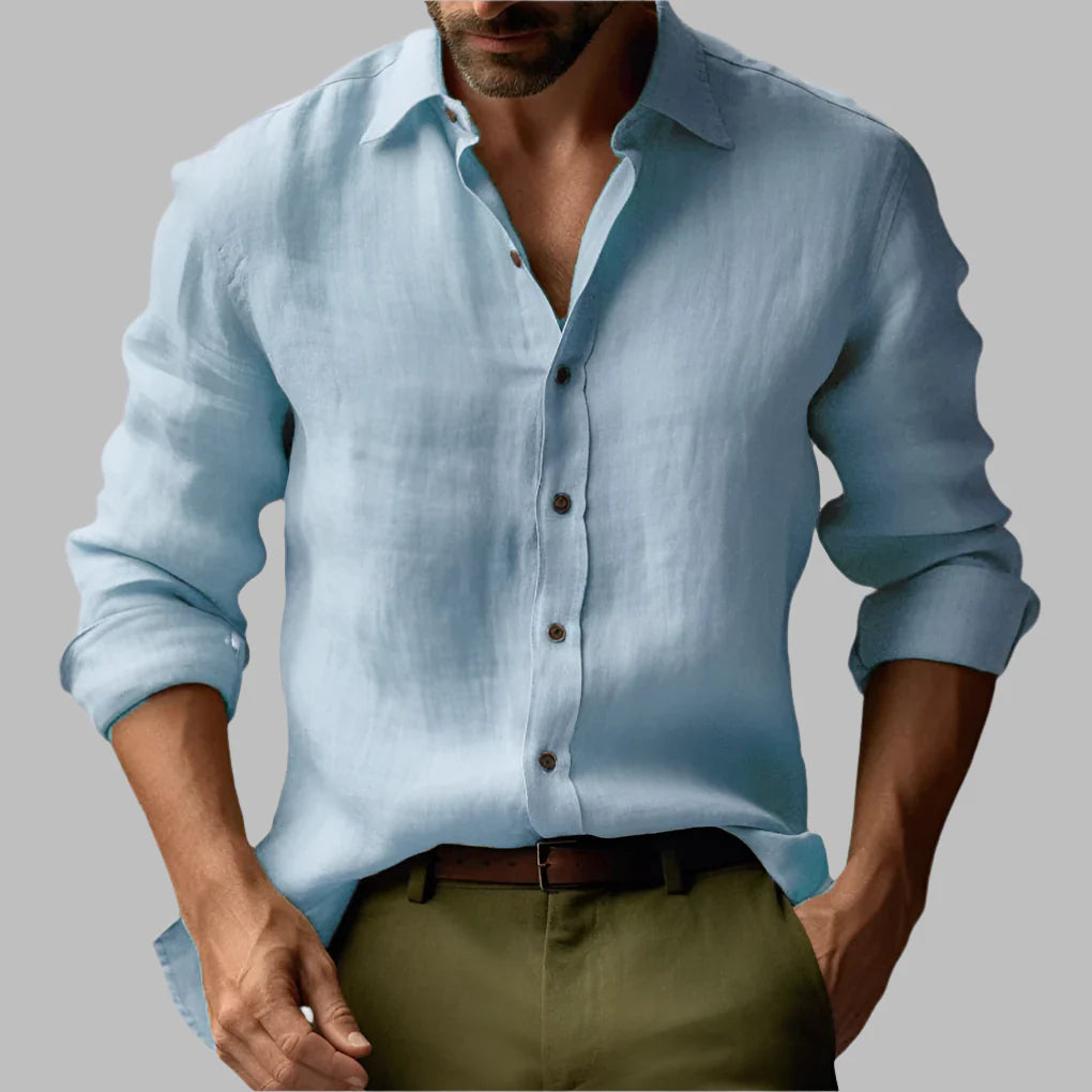 Heren vintage linnen shirt met lange mouwen