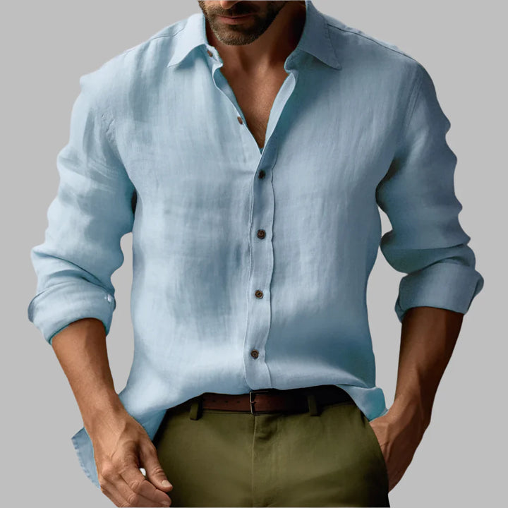 Heren vintage linnen shirt met lange mouwen