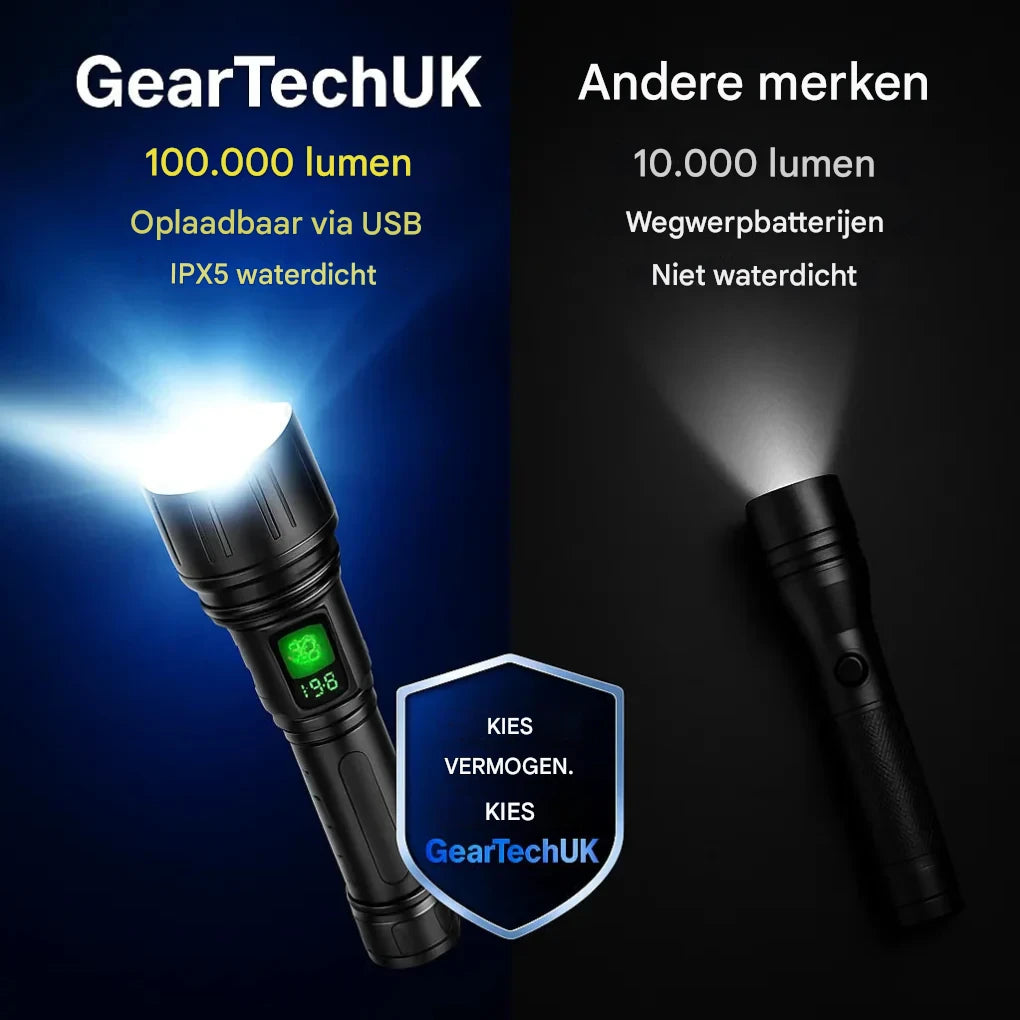 100000 lumen tactische zaklamp