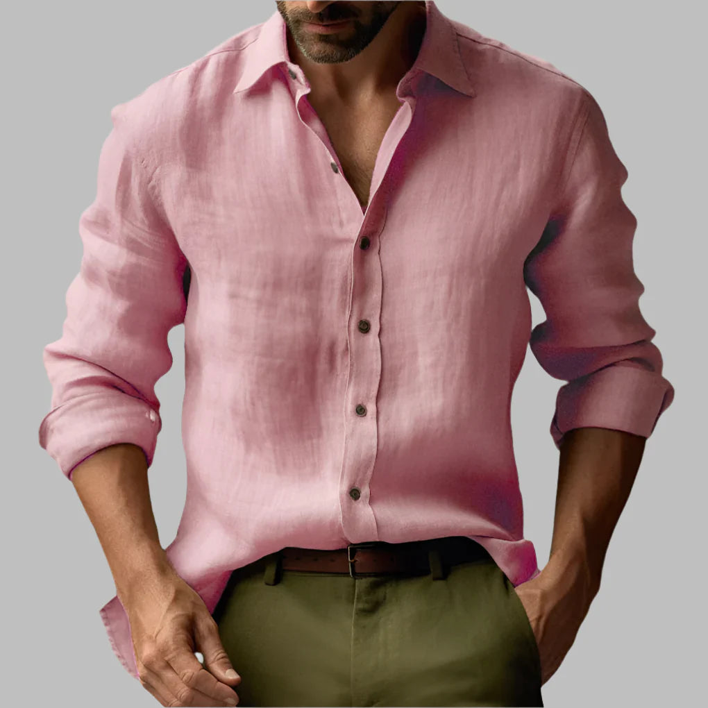 Heren vintage linnen shirt met lange mouwen