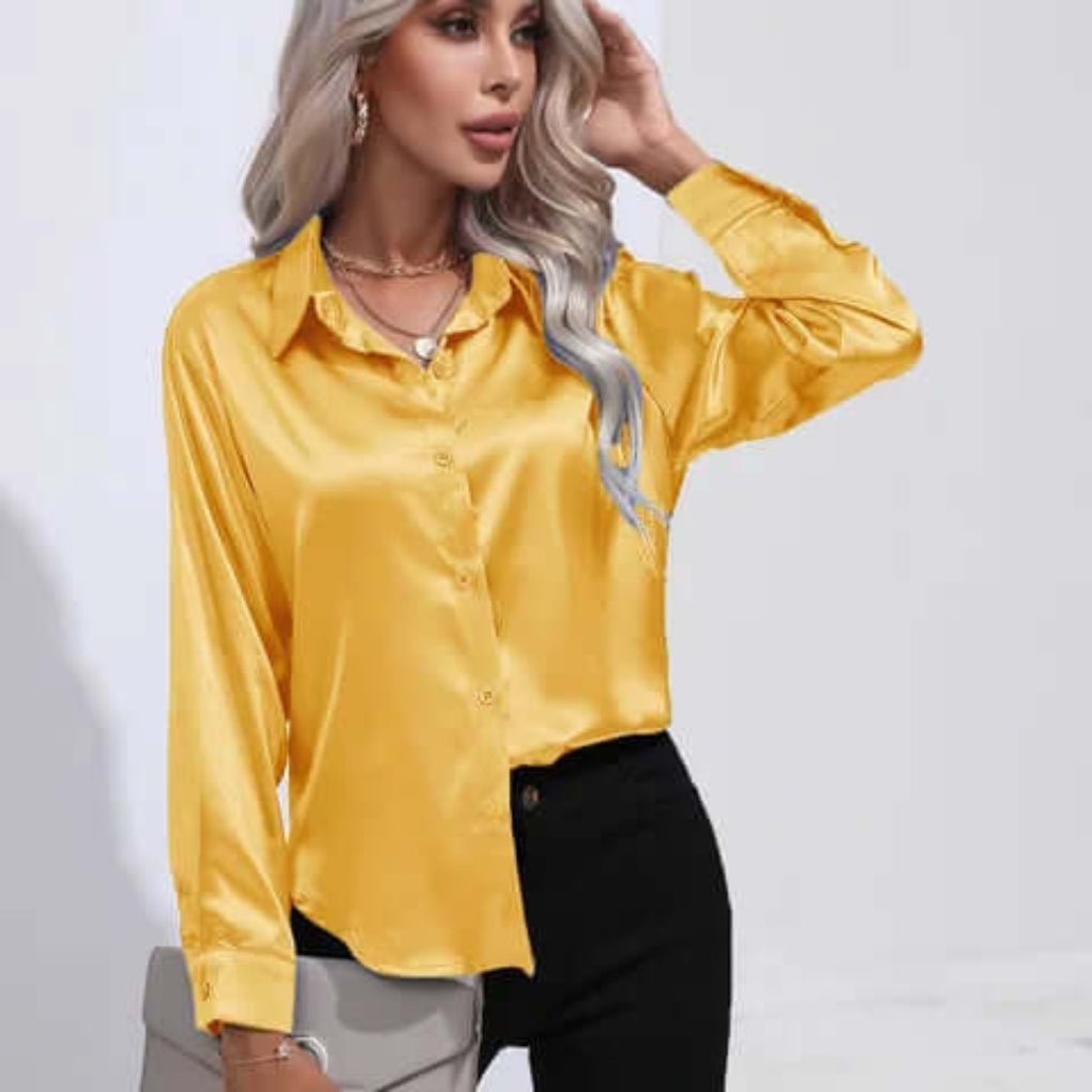 Dames satijnen blouse met lange mouwen en losse pasvorm