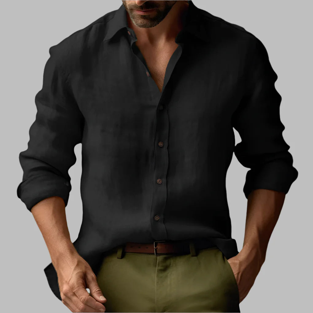 Heren vintage linnen shirt met lange mouwen
