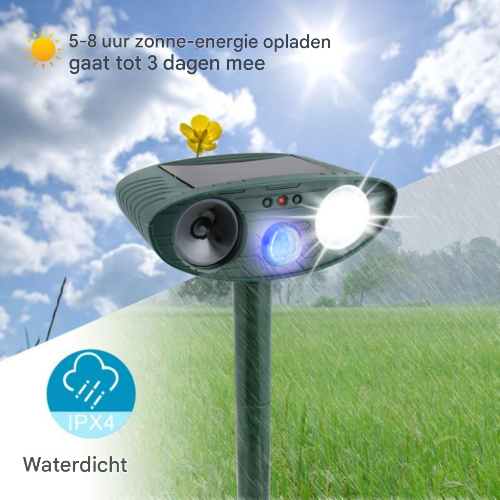Bewegingsgeactiveerde zonne-ultrasone dierenverjager
