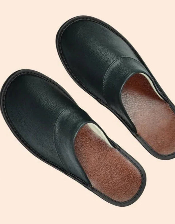 Antislip comfortabele pantoffels van echt leer voor binnen