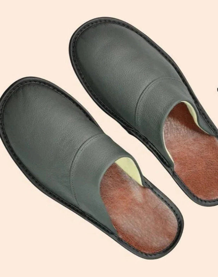 Antislip comfortabele pantoffels van echt leer voor binnen