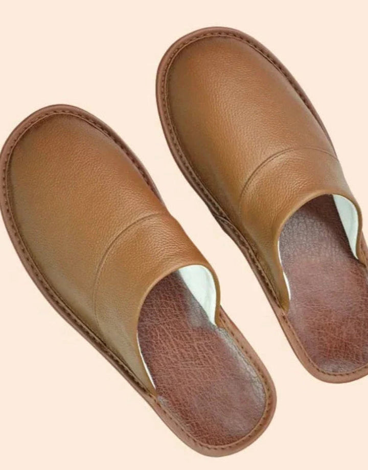 Antislip comfortabele pantoffels van echt leer voor binnen