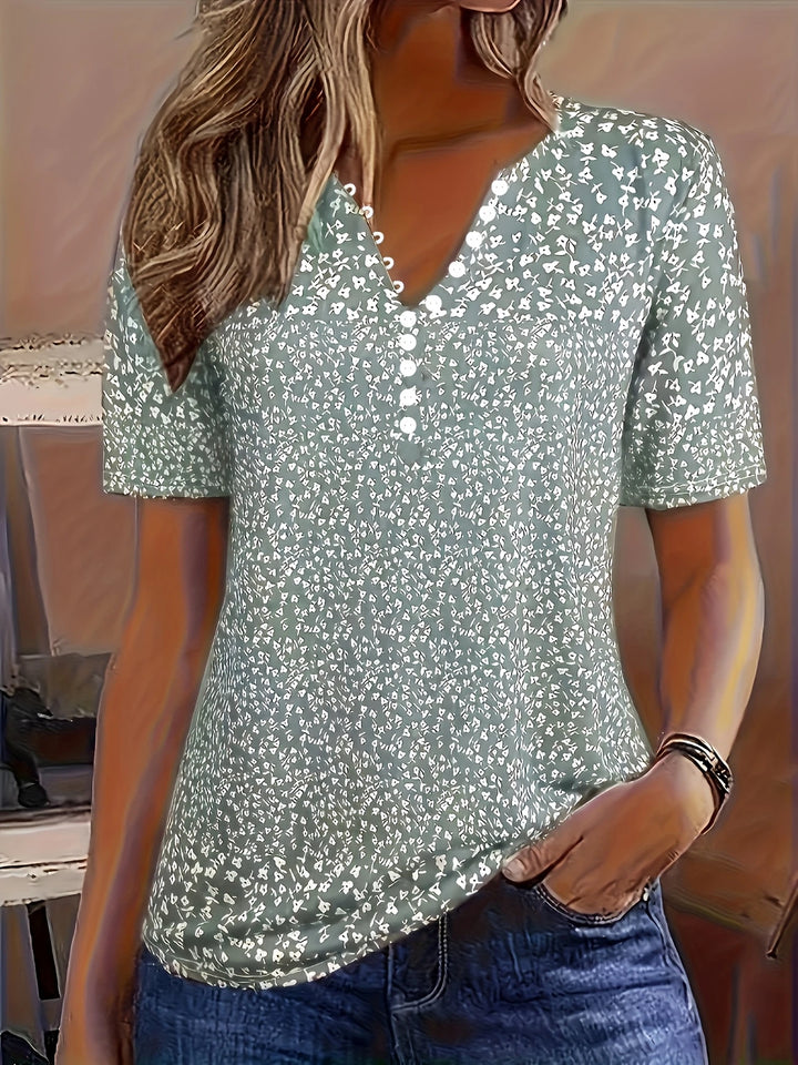 Alaia – Casual Zomertop met V-hals, Knoopsluiting en Korte Mouwen