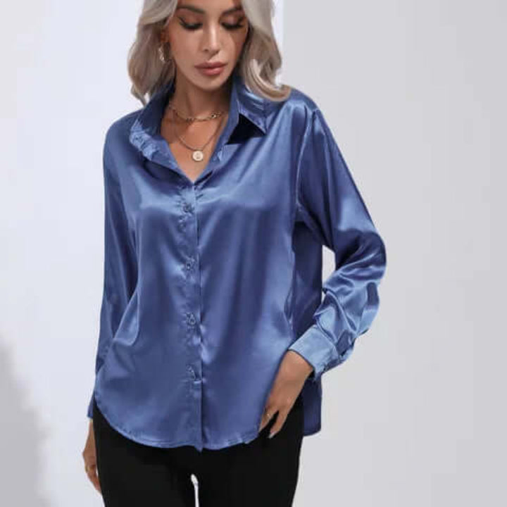 Dames satijnen blouse met lange mouwen en losse pasvorm