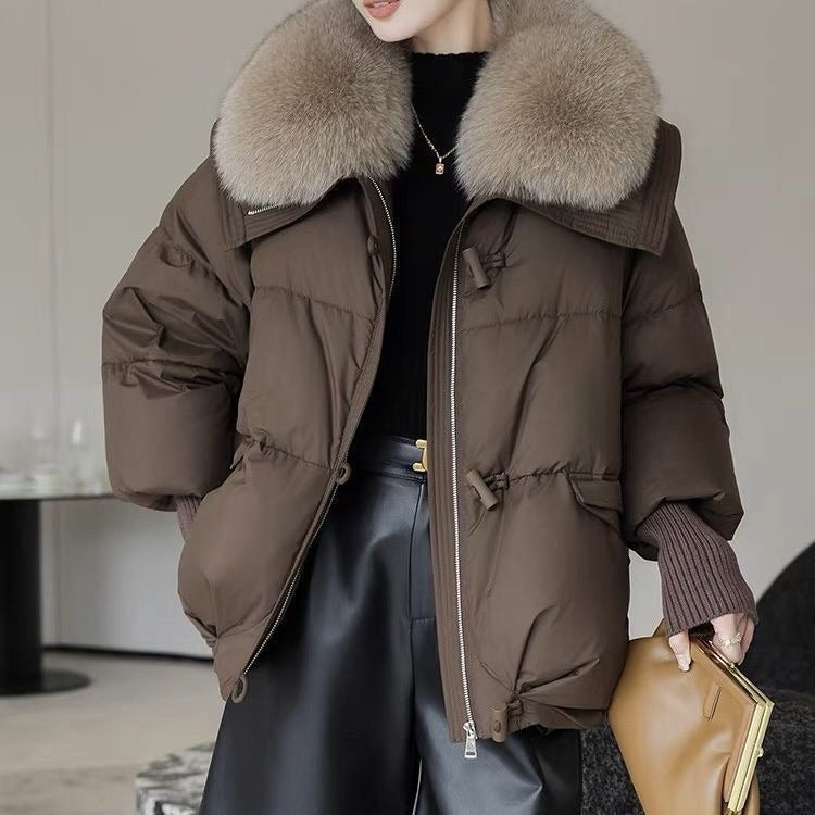 Knusse puffer winterjas met bontkraag - Milda