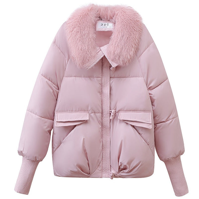 Knusse puffer winterjas met bontkraag - Milda