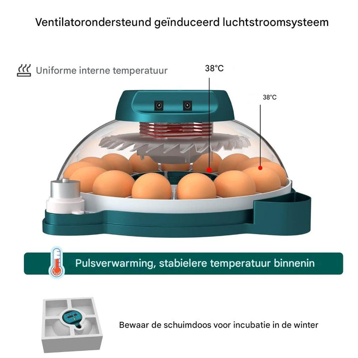 Broedmachine voor 15 eieren met automatische vochtigheidsregeling