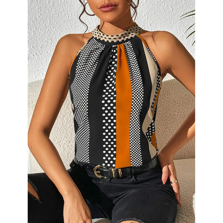 Galatea – Stijlvolle Geometrische Halterblouse dames