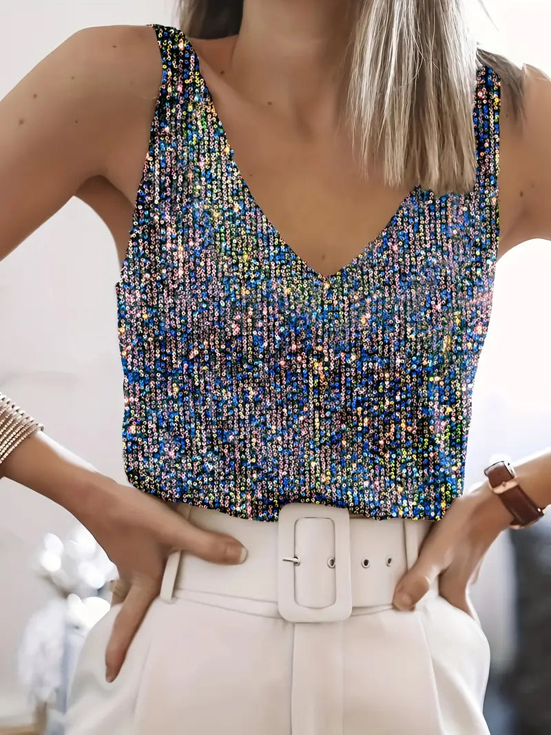 Pailletten V-Hals Top – Sprankelende Elegantie voor Elke Gelegenheid