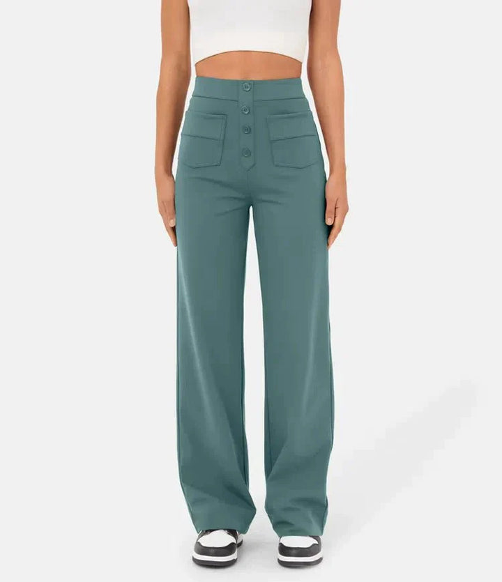 Elastische casual broek met hoge taille en rechte pijpen voor dames - Phoebe