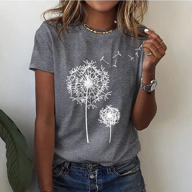 Losvallend Dames T-shirt met 3D Paardenbloemprint