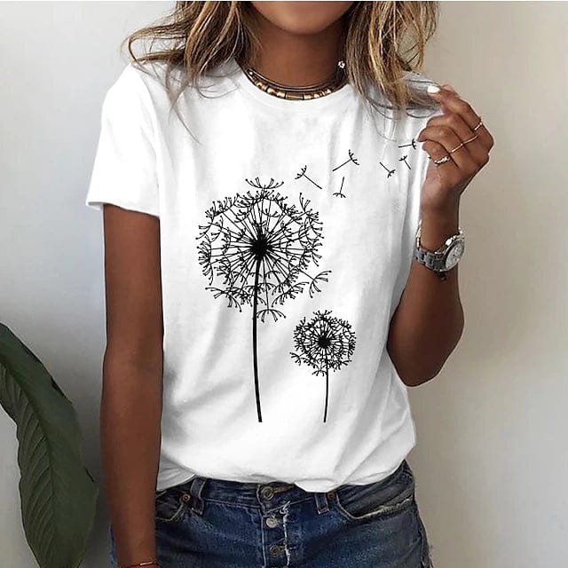 Losvallend Dames T-shirt met 3D Paardenbloemprint