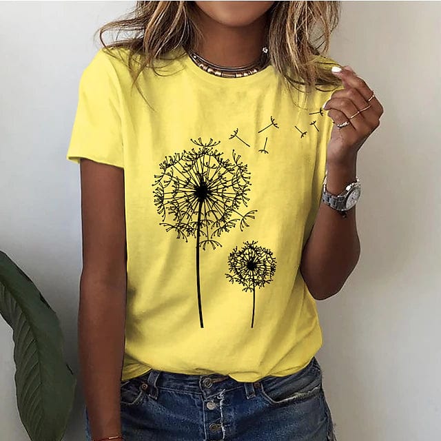 Losvallend Dames T-shirt met 3D Paardenbloemprint