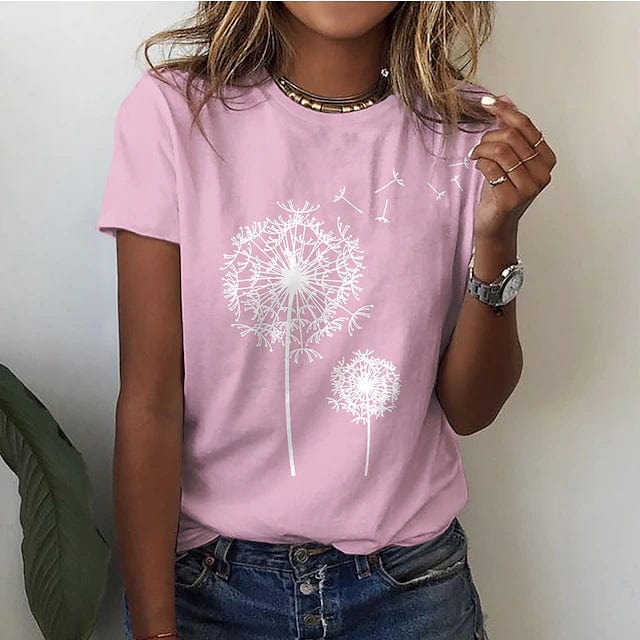 Losvallend Dames T-shirt met 3D Paardenbloemprint